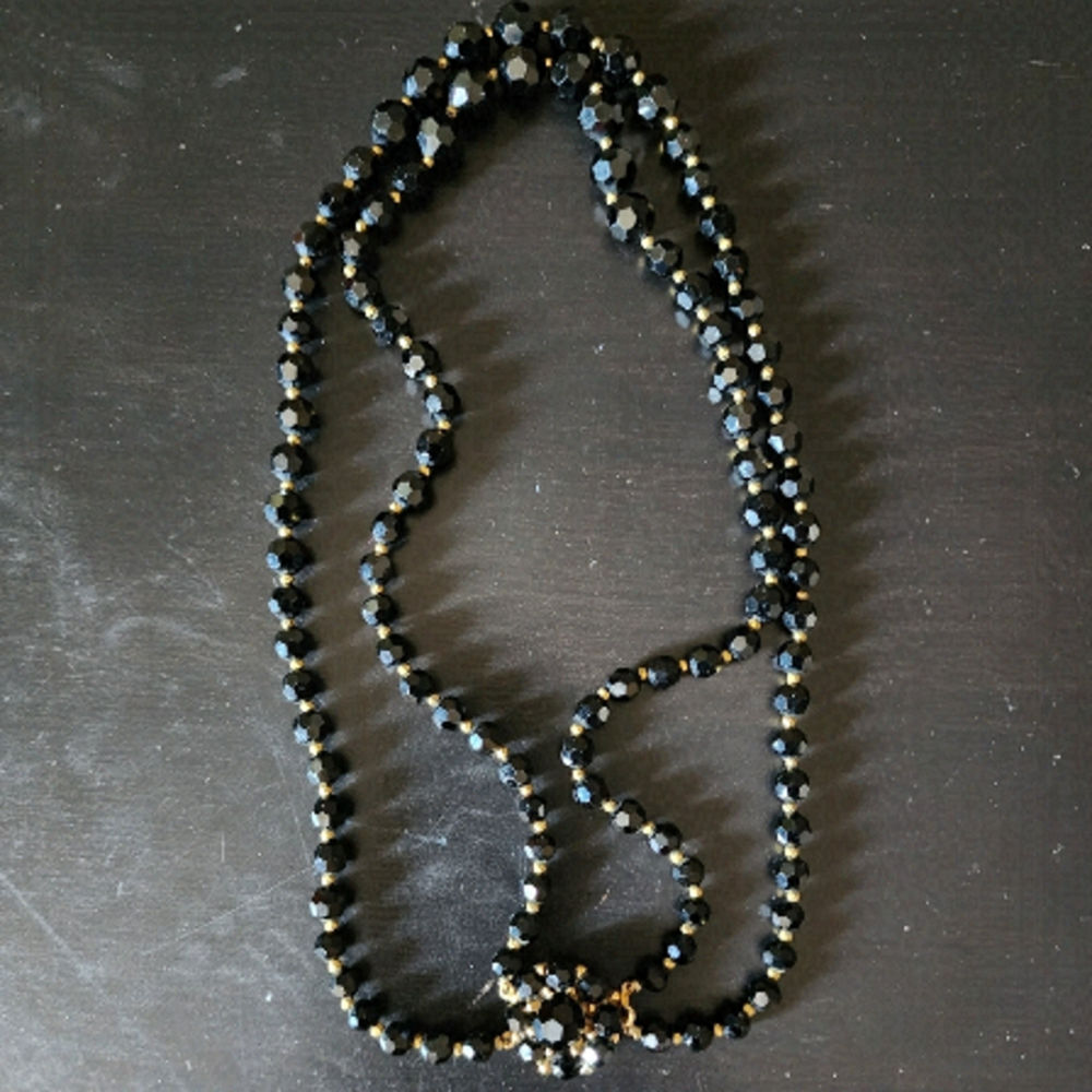 Vintage double black strand faceted bead necklace